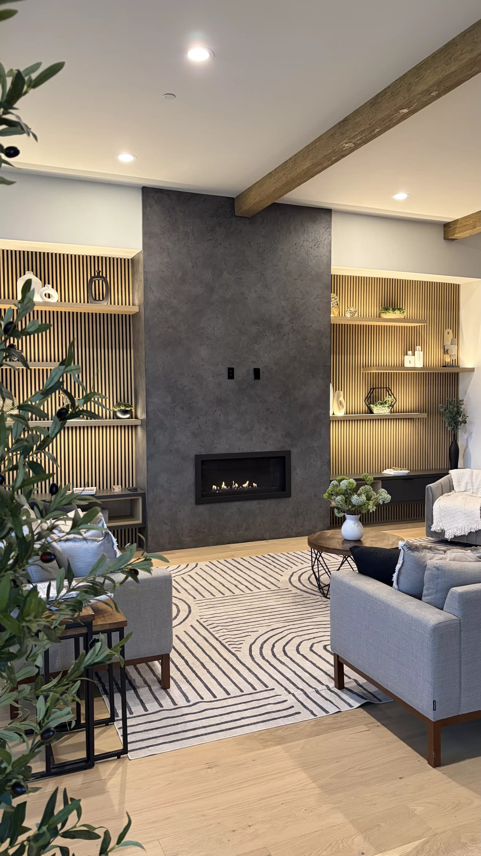 Venetian plaster feature wall and fireplace