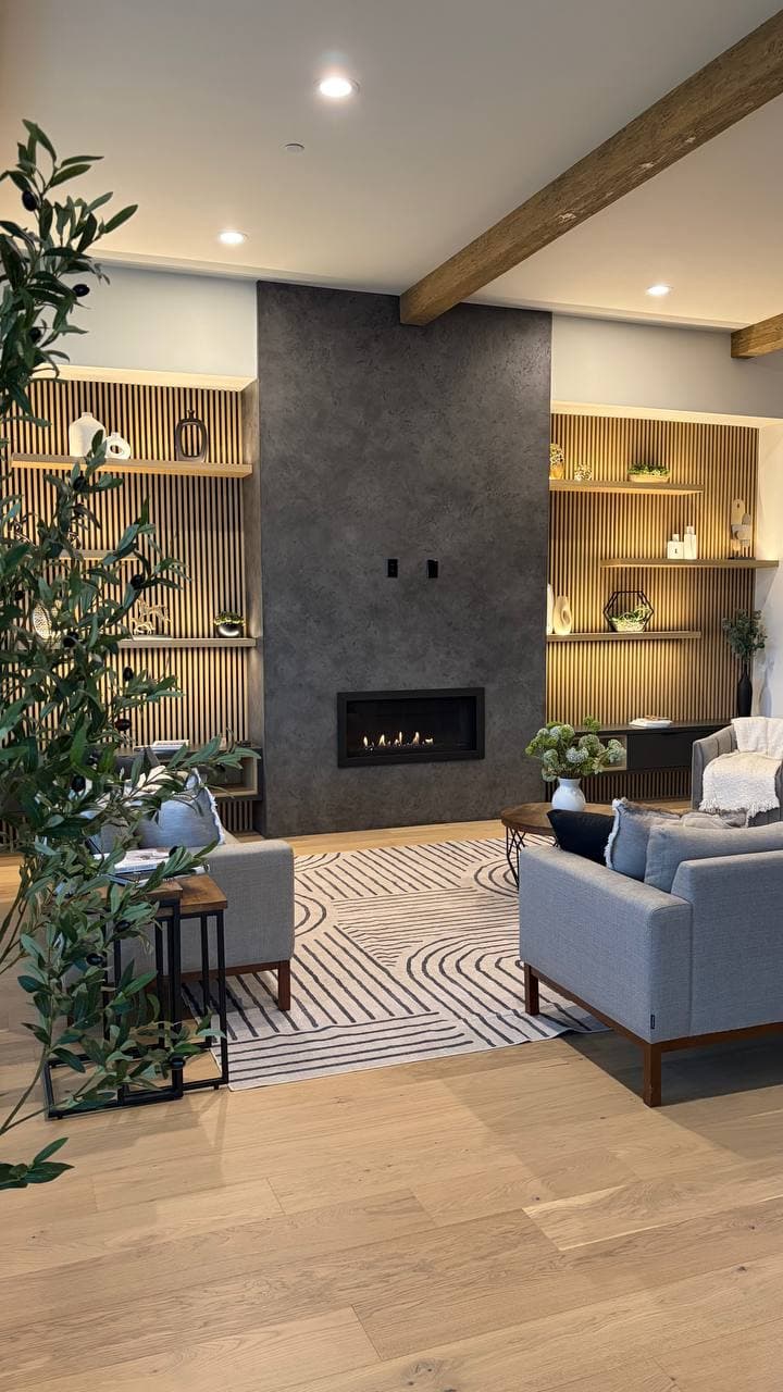 Venetian plaster feature wall and fireplace