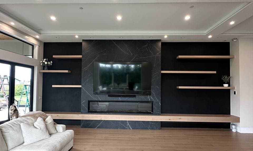 Luxury living room with custom fireplace finish in Portland