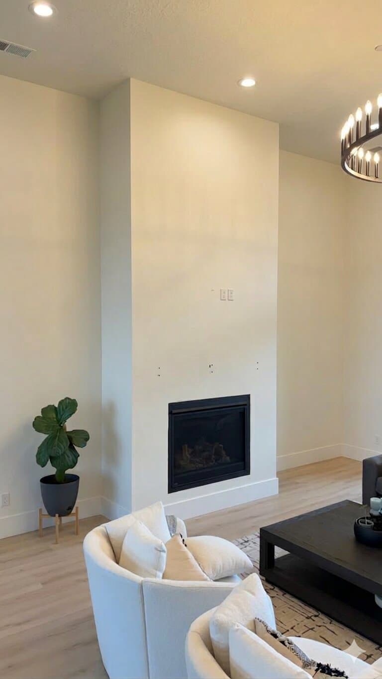 Old, plain fireplace painted the color of the walls, Hubbard OR